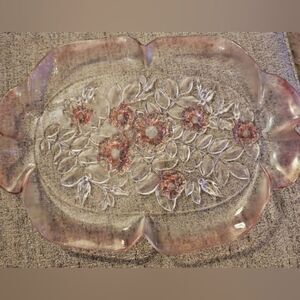 #Vintage #Mikasa #Rosella #Walther Pink Frosted #Crystal Oval Platter 16 X 11.5